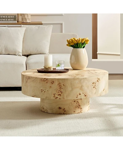 Streamdale Furniture Mid Century Modern Burl Wood Round Coffee Table with Pedestal