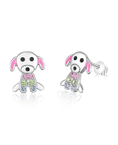 Chanteur/Girl/Dog Multi-color Crystal White Gold Palladium Plating Screwstud Earring