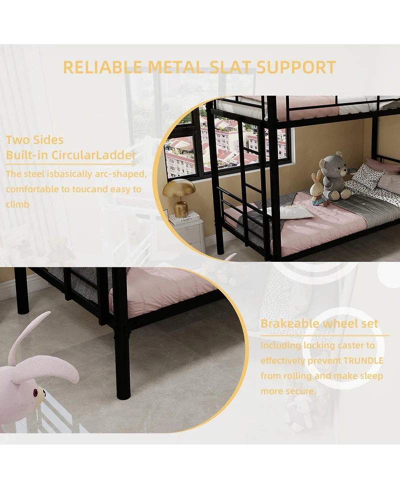 Streamdale Furniture Twin Over Twin Metal Bunk Bed with Ladders & Guardrail, Convertible 2 Beds