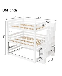 Streamdale Furniture Full Size Triple Bunk Bed with Storage Staircase, Separate Design