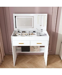Streamdale Furniture Flip Top Vanity Desk with Led Mirror & Outlet
