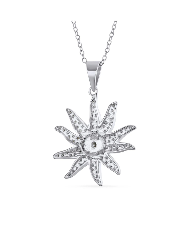 Bling Jewelry Pave Cubic Zirconia Cz Sunburst Sun Ray Pendant Necklace .925 Sterling Silver