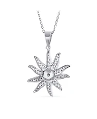 Bling Jewelry Pave Cubic Zirconia Cz Sunburst Sun Ray Pendant Necklace .925 Sterling Silver