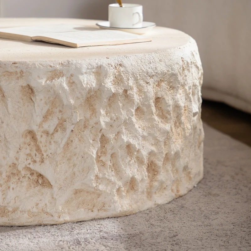 Streamdale Furniture Mid-Century Round Faux Stone Coffee Table for Living Room