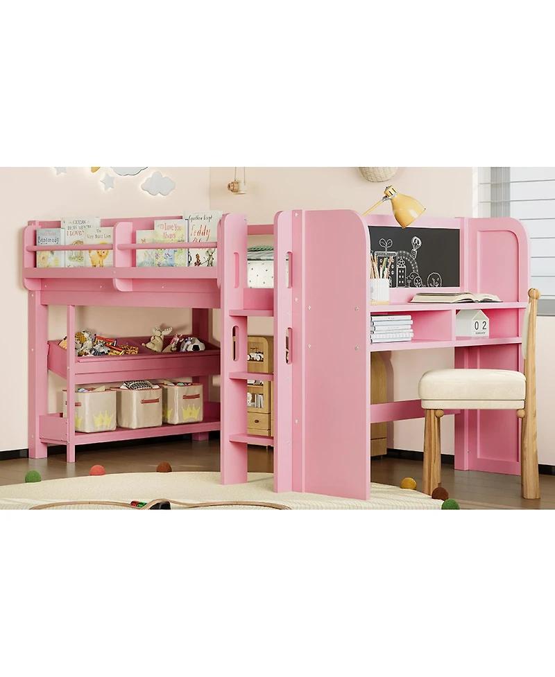 Streamdale Furniture Twin Loft Bed with Multi-storage Bookcases, Boxes, Drawers, Desk, Blackboard
