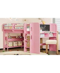 Streamdale Furniture Twin Loft Bed with Multi-storage Bookcases, Boxes, Drawers, Desk, Blackboard