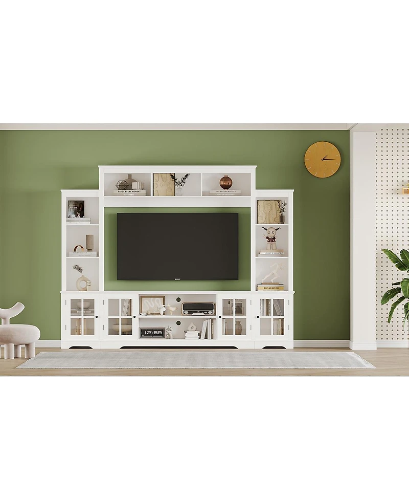 Streamdale Furniture Wall Unit Tv Stand with Storage & Bookshelves for TVs up to 65", White, 100"W
