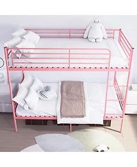 Streamdale Furniture Pink Twin Over Twin Metal Bunk Bed with Ladder, Guardrail, Storage, Noise Free