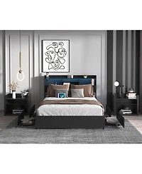 Streamdale Furniture Full Bed Frame with 4 Storage Drawers, Headboard, Led & Charging Station