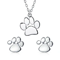 Bling Jewelry Bff Animal Lover Pet Dog Cat Paw Print Stud Earrings Pendant Set Sterling Silver