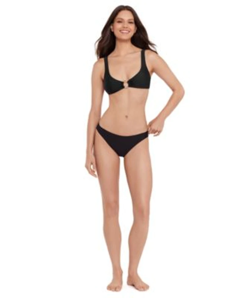 Steve Madden Womens V Neck Ring Bikini Top High Waist Bottoms