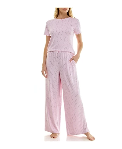 Sincerely Jules Women's Short-Sleeve T-Shirt and Wide Leg Pants, 2-Piece Pajama Set