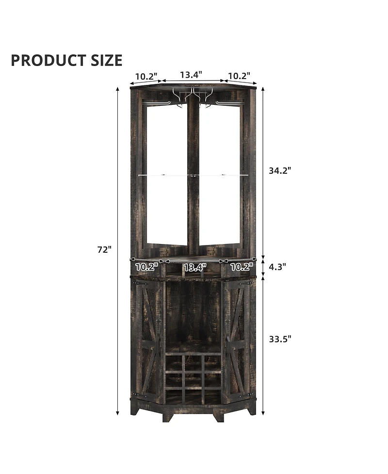 Streamdale Furniture Farmhouse Wine Cabinet with Barn Door & Glass Rack, 72" Tall