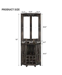 Streamdale Furniture Farmhouse Wine Cabinet with Barn Door & Glass Rack, 72" Tall