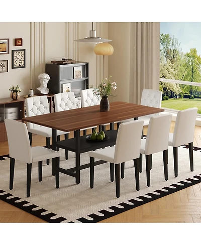 Streamdale Furniture Walnut Dining Table (71") with 8 White Pu Chairs