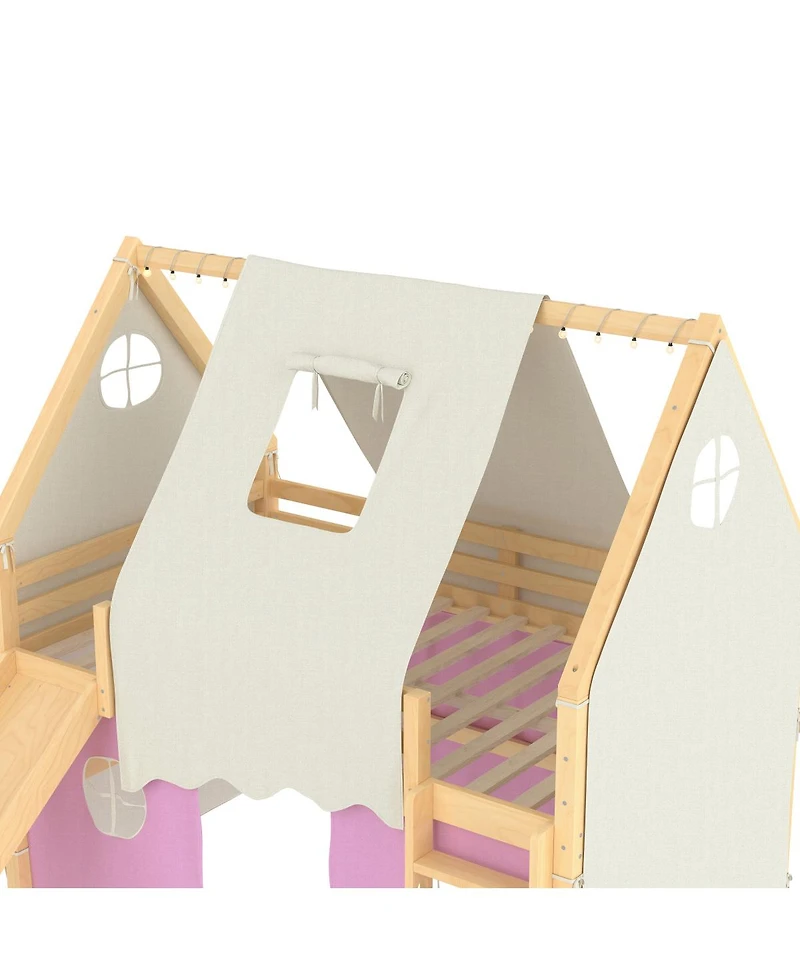 Streamdale Furniture Full Size House Loft Bed with Sills, Tents, Lights, Slide