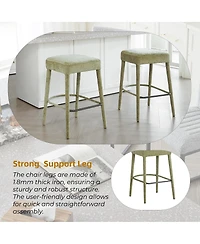 Streamdale Furniture Backless Light Green Upholstered Fabric Bar Stool - Padded Seat, Sturdy Legs, Footrest