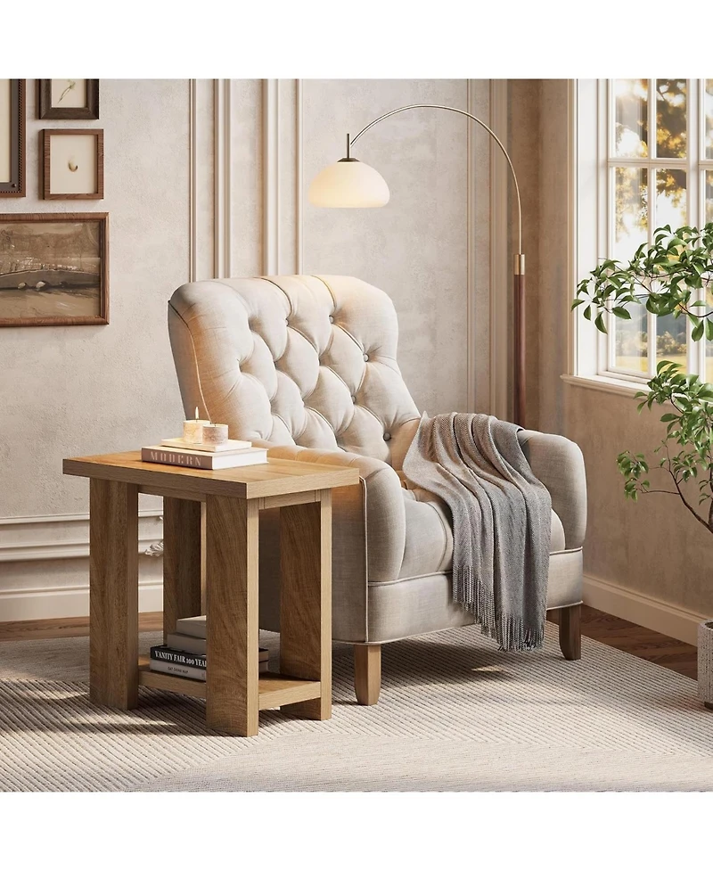 Tribesigns 2-Tier Side Table Set of 2, Farmhouse End Table with Storage Shelves, Small Nightstand Wooden Beside Table Bed Side Table