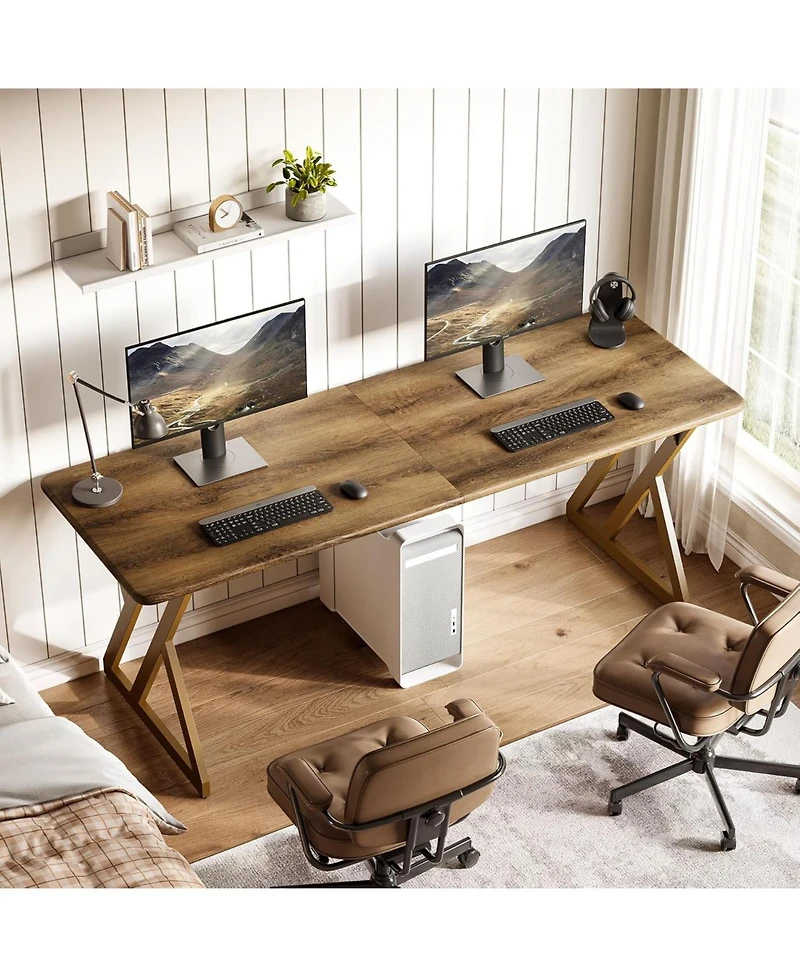 Tribesigns 78.7" Long 2 Person Desk, Double Office Desk with Metal Frame, Large Work Table for Home Office, Writing & Gaming
