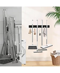 Yigii 4-Holder Wall Mounted Mop & Broom Holder with Anti-Slip Rubber