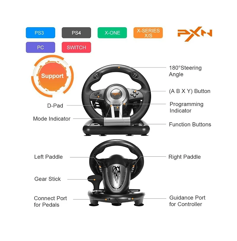 Pxn V3 Pro 180 Usb Black Racing Wheel With Pedals.