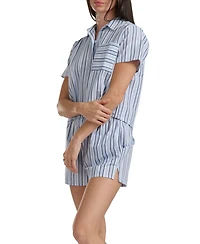 Tommy Hilfiger Women's Cropped Button Down Shirt and Boxer Shorts, 2-Piece Set