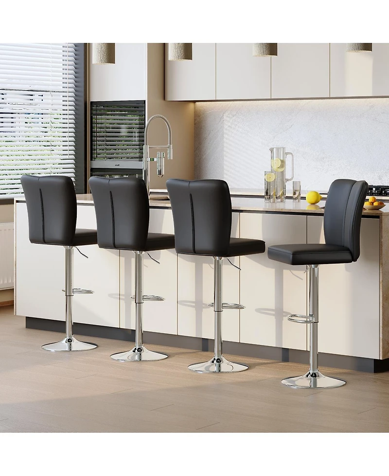 Streamdale Modern Black Pu Bar Stool Set - 2-Piece with Silver Legs