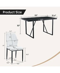 Streamdale Furniture Black Faux Wood Grain Mdf Dining Table Set with 4 Pu Chairs.