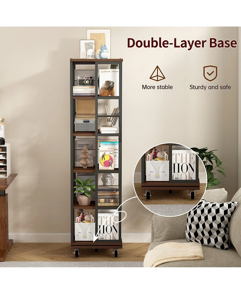 Streamdale Furniture 5 Tiers Rotating Bookshelf, 360 Display Wood Spinning Bookshelves