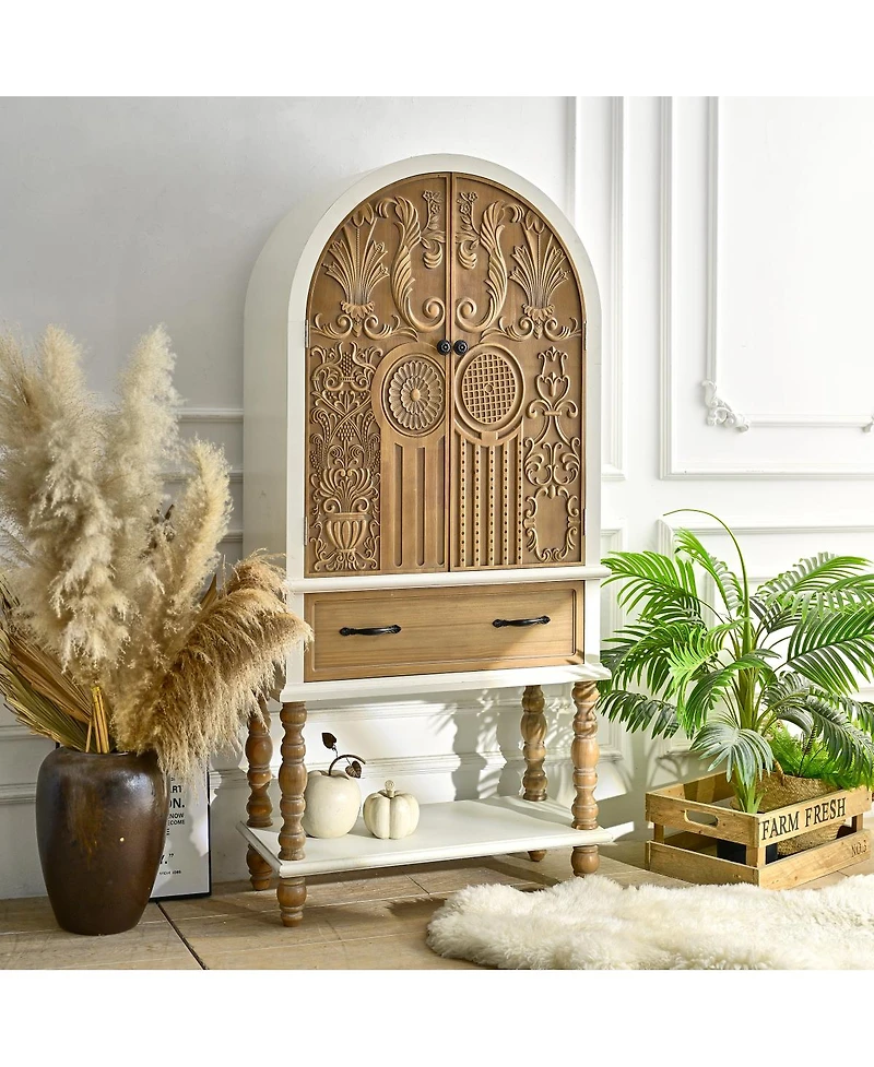 Streamdale Furniture 31.50" Arched Flower Carved Door Accent Sideboard Cabinet with Drawer & Shelf