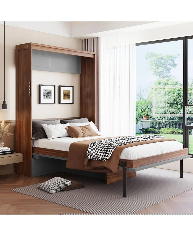 Streamdale Furniture Full Size Murphy Bed with Foldable Desk – Space Saving Wall Bed