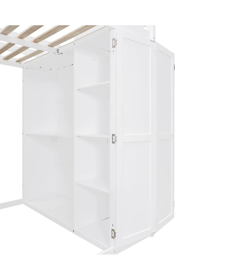 Streamdale Furniture Full Size Loft Bed with Wardrobe, Desk and Shelves