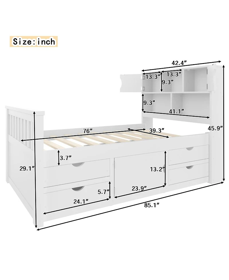 Streamdale Furniture Twin Captain Platform Bed Frame with Storage, Bookcases, Shelves, 4 Drawers