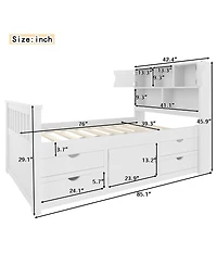 Streamdale Furniture Twin Captain Platform Bed Frame with Storage, Bookcases, Shelves, 4 Drawers