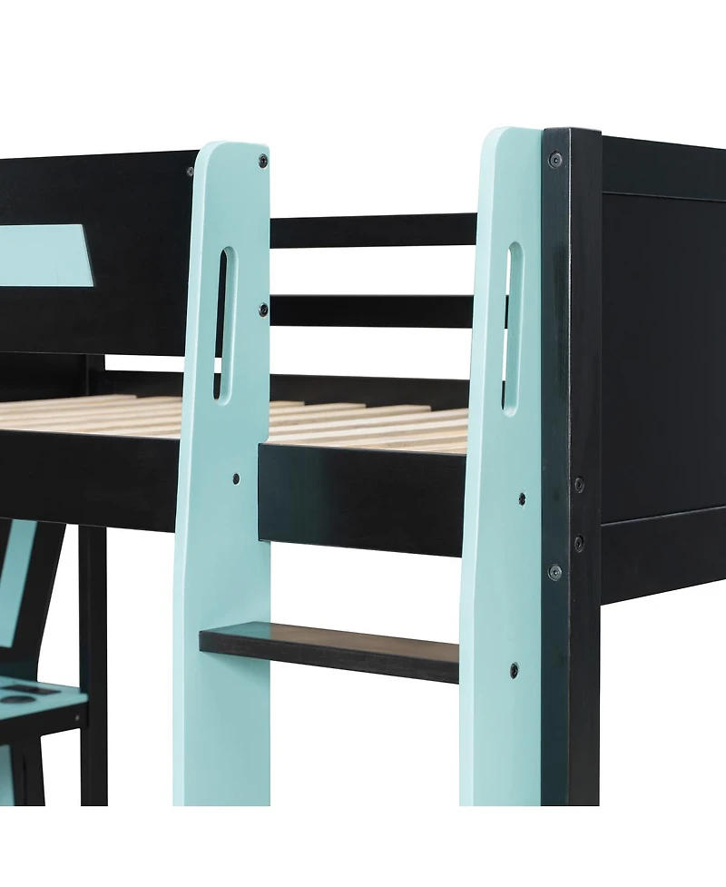 Streamdale Furniture Full-Size Gaming Bunk Bed with Rgb Desk, Usb Ports, Led Strip & Cable Grommet - Green