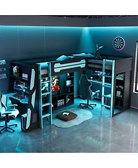 Streamdale Furniture L-Shaped Twin Gaming Bed Frame w/ Rgb, Usb, Tv Stand, Storage, Reversible