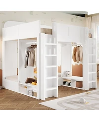 Streamdale Furniture Triple Bunk Bed with Storage Shelves and Hooks