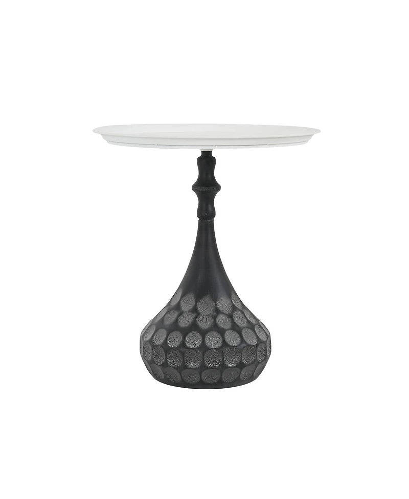 Streamdale Furniture Streamdale Accent Metal Coffee Table, Pedestal, Hand-hammered, White+Black