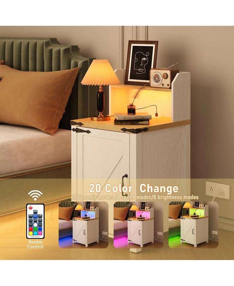 Streamdale Furniture Farmhouse Barn Door Nightstand with Charging Station