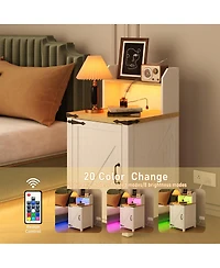 Streamdale Furniture Farmhouse Barn Door Nightstand with Charging Station