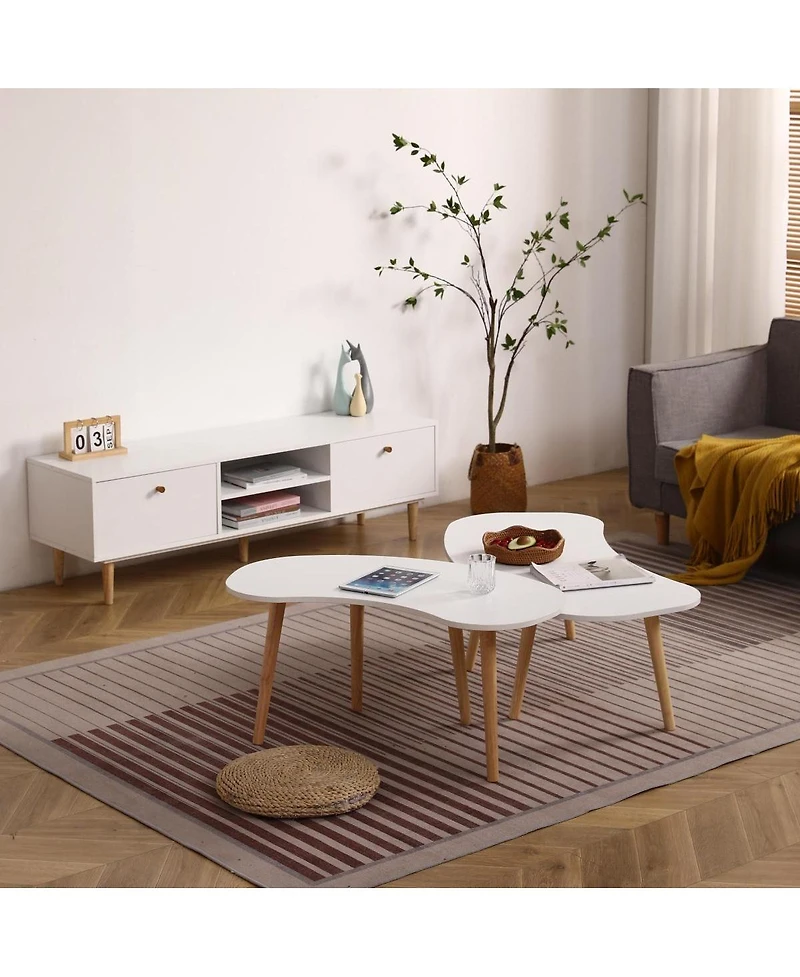 Streamdale Furniture Streamdale Nut Shape Coffee Table with Solid Wood Legs, 35x21 Inches