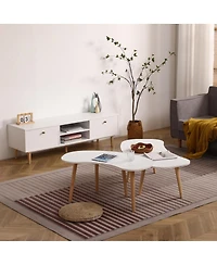 Streamdale Furniture Streamdale Nut Shape Coffee Table with Solid Wood Legs, 35x21 Inches