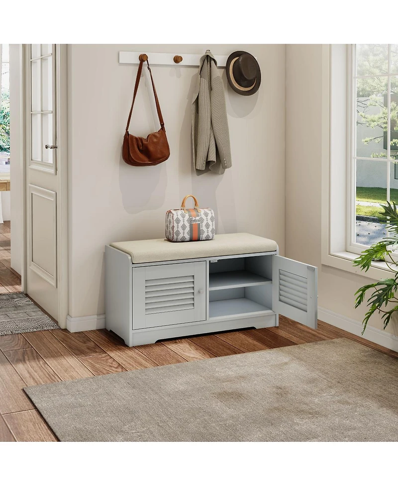 Streamdale Furniture Streamdale Shoe Storage Bench with 2 Door Cabinet & Cushion - Entryway Hallway Solution
