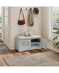 Streamdale Furniture Streamdale Shoe Storage Bench with 2 Door Cabinet & Cushion - Entryway Hallway Solution