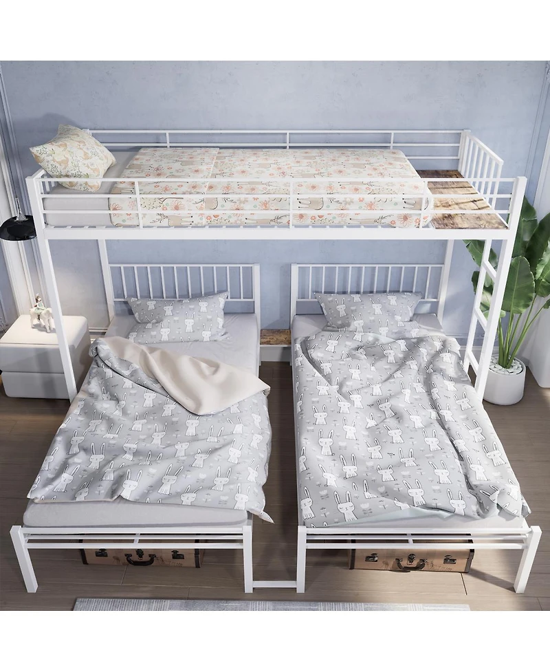 Streamdale Furniture Triple Bunk Bed for Kids, 3 Beds, Metal, Separates into 3 Twin Beds