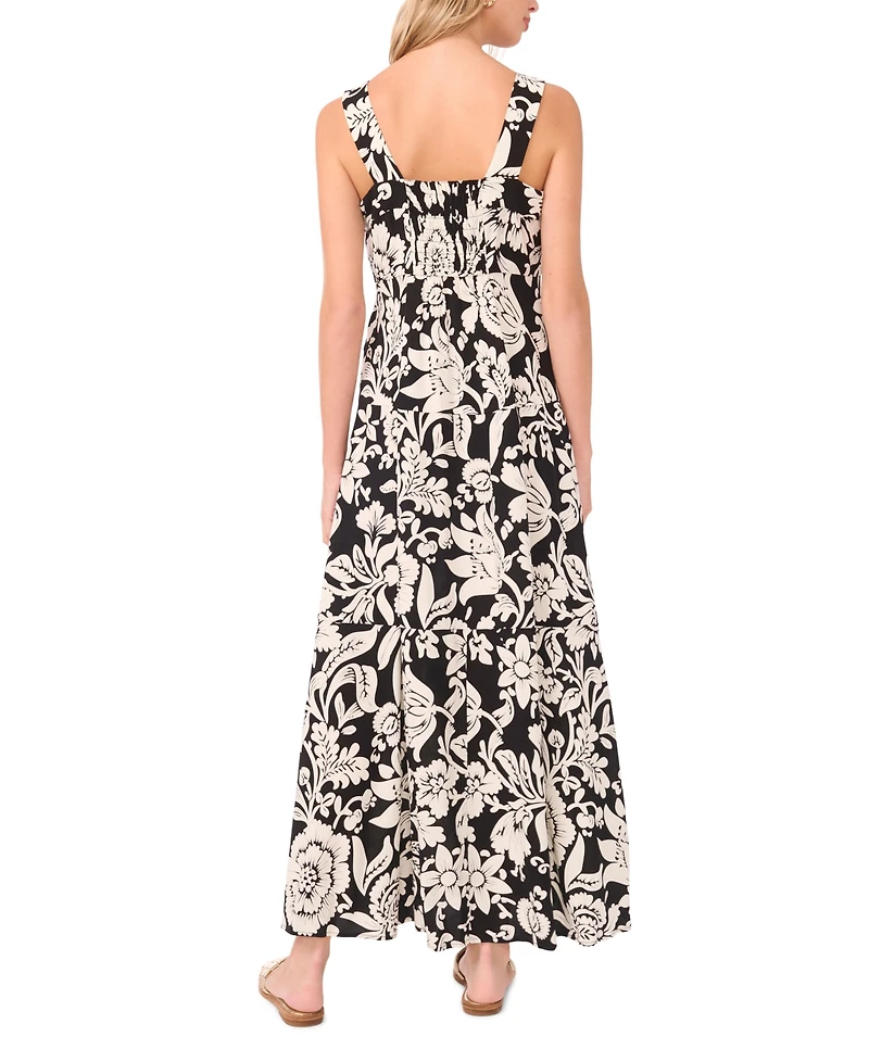 Vince Camuto Women's Floral Square-Neck Smocked-Back Sleeveless Maxi Dress