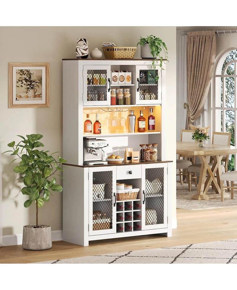 Streamdale Furniture Rustic 70.9" Kitchen Pantry Storage Cabinet with Led