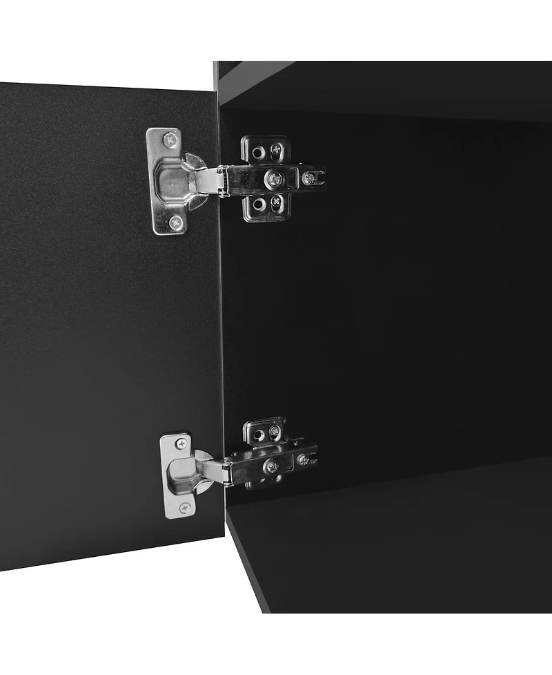 Streamdale FurnitureUnique Design Tv Stand w/ 2 Glass Shelves, Storage, Led Lights