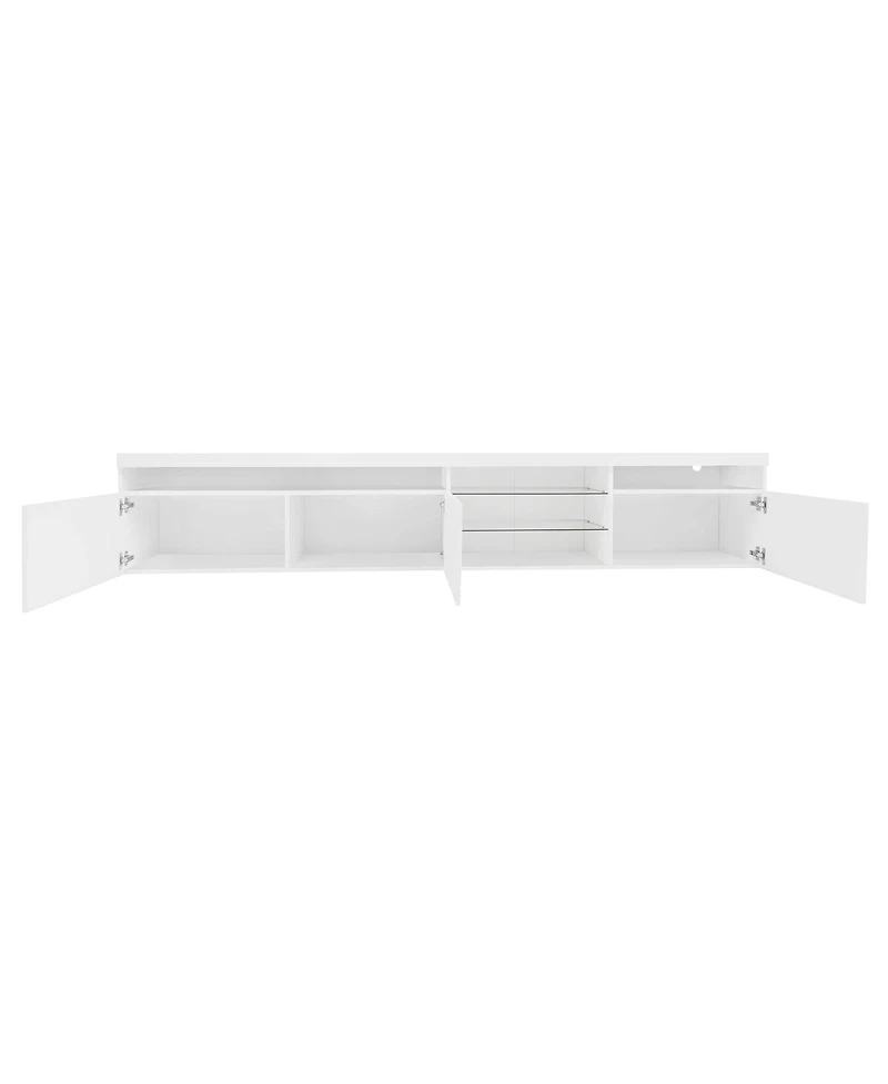 Streamdale FurnitureUnique Design Tv Stand w/ 2 Glass Shelves, Storage, Led Lights