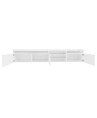 Streamdale FurnitureUnique Design Tv Stand w/ 2 Glass Shelves, Storage, Led Lights
